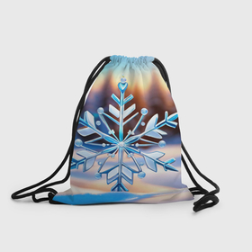 Рюкзак-мешок 3D с принтом Большая снежинка на фоне леса , 100% полиэстер | плотность ткани — 200 г/м2, размер — 35 х 45 см; лямки — толстые шнурки, застежка на шнуровке, без карманов и подкладки | 