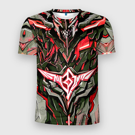 Мужская футболка 3D Slim с принтом Камень и красная эмблема в Белгороде, 100% полиэстер с улучшенными характеристиками | приталенный силуэт, круглая горловина, широкие плечи, сужается к линии бедра | 