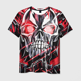Мужская футболка 3D с принтом Красный адский череп в Белгороде, 100% полиэфир | прямой крой, круглый вырез горловины, длина до линии бедер | 