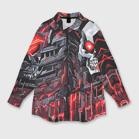 Мужская рубашка oversize 3D с принтом Красные полосы и череп в Петрозаводске,  |  | 