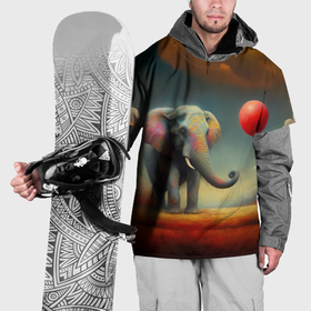 Накидка на куртку 3D с принтом Грустный слон и красный шарик в Белгороде, 100% полиэстер |  | 