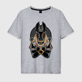Мужская футболка хлопок Oversize с принтом Анубис древнеегипетский бог в Тюмени, 100% хлопок | свободный крой, круглый ворот, “спинка” длиннее передней части | 