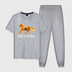 Мужская пижама хлопок с принтом Mustang firely art в Екатеринбурге, 100% хлопок | брюки и футболка прямого кроя, без карманов, на брюках мягкая резинка на поясе и по низу штанин
 | 