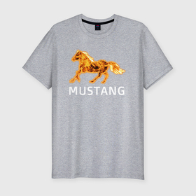 Мужская футболка хлопок Slim с принтом Mustang firely art в Екатеринбурге, 92% хлопок, 8% лайкра | приталенный силуэт, круглый вырез ворота, длина до линии бедра, короткий рукав | Тематика изображения на принте: 