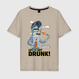 Мужская футболка хлопок Oversize с принтом К черту работу   давайте выпьем в Тюмени, 100% хлопок | свободный крой, круглый ворот, “спинка” длиннее передней части | 