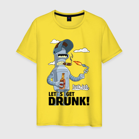 Мужская футболка хлопок с принтом К черту работу   давайте выпьем в Тюмени, 100% хлопок | прямой крой, круглый вырез горловины, длина до линии бедер, слегка спущенное плечо. | Тематика изображения на принте: 
