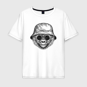 Мужская футболка хлопок Oversize с принтом Стильный детеныш гориллы в Кировске, 100% хлопок | свободный крой, круглый ворот, “спинка” длиннее передней части | Тематика изображения на принте: 