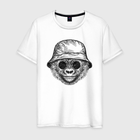 Мужская футболка хлопок с принтом Стильный детеныш гориллы в Белгороде, 100% хлопок | прямой крой, круглый вырез горловины, длина до линии бедер, слегка спущенное плечо. | 