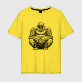 Мужская футболка хлопок Oversize с принтом Горилла хипстер в Петрозаводске, 100% хлопок | свободный крой, круглый ворот, “спинка” длиннее передней части | 