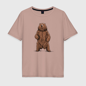 Мужская футболка хлопок Oversize с принтом Медведь бурый в Екатеринбурге, 100% хлопок | свободный крой, круглый ворот, “спинка” длиннее передней части | 