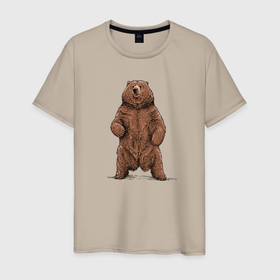 Мужская футболка хлопок с принтом Медведь бурый в Белгороде, 100% хлопок | прямой крой, круглый вырез горловины, длина до линии бедер, слегка спущенное плечо. | 