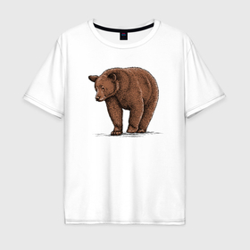Мужская футболка хлопок Oversize с принтом Бурый медведь гуляет в Курске, 100% хлопок | свободный крой, круглый ворот, “спинка” длиннее передней части | Тематика изображения на принте: 