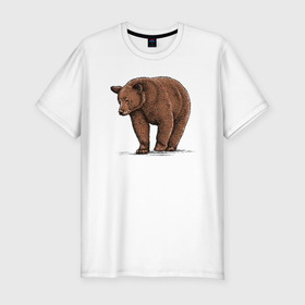 Мужская футболка хлопок Slim с принтом Бурый медведь гуляет в Курске, 92% хлопок, 8% лайкра | приталенный силуэт, круглый вырез ворота, длина до линии бедра, короткий рукав | Тематика изображения на принте: 