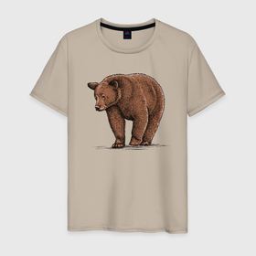 Мужская футболка хлопок с принтом Бурый медведь гуляет в Курске, 100% хлопок | прямой крой, круглый вырез горловины, длина до линии бедер, слегка спущенное плечо. | Тематика изображения на принте: 