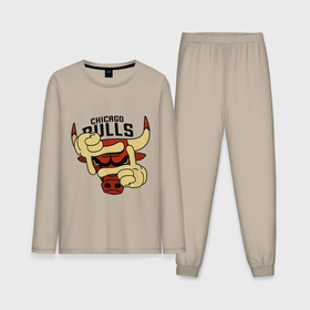 Мужская пижама с лонгсливом хлопок с принтом Bulls logo with hands в Курске,  |  | 