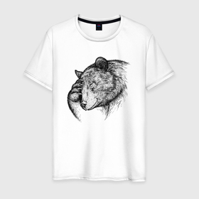 Мужская футболка хлопок с принтом Медведь facepalm в Екатеринбурге, 100% хлопок | прямой крой, круглый вырез горловины, длина до линии бедер, слегка спущенное плечо. | 