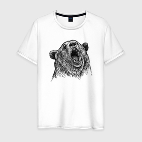 Мужская футболка хлопок с принтом Медведь ревет в Белгороде, 100% хлопок | прямой крой, круглый вырез горловины, длина до линии бедер, слегка спущенное плечо. | 