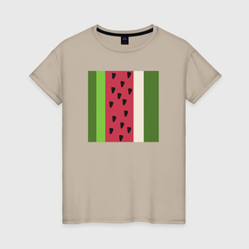 Женская футболка хлопок с принтом Арбузные полосы в Тюмени, 100% хлопок | прямой крой, круглый вырез горловины, длина до линии бедер, слегка спущенное плечо | Тематика изображения на принте: 