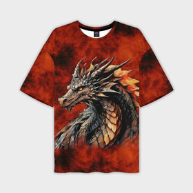 Мужская футболка oversize 3D с принтом Пламенный дракон в ракурсе в Екатеринбурге,  |  | 