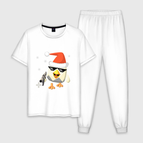 Мужская пижама хлопок с принтом Новогодний Чикен Ган в Кировске, 100% хлопок | брюки и футболка прямого кроя, без карманов, на брюках мягкая резинка на поясе и по низу штанин
 | 