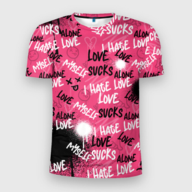 Мужская футболка 3D Slim с принтом Ненавижу День Святого Валентина в Курске, 100% полиэстер с улучшенными характеристиками | приталенный силуэт, круглая горловина, широкие плечи, сужается к линии бедра | 