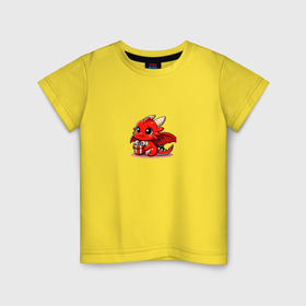 Детская футболка хлопок с принтом Дракончик с подарком 2024 в Кировске, 100% хлопок | круглый вырез горловины, полуприлегающий силуэт, длина до линии бедер | 