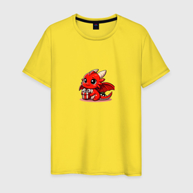 Мужская футболка хлопок с принтом Дракончик с подарком 2024 в Новосибирске, 100% хлопок | прямой крой, круглый вырез горловины, длина до линии бедер, слегка спущенное плечо. | Тематика изображения на принте: 