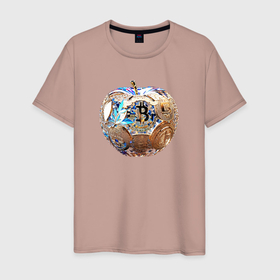 Мужская футболка хлопок с принтом Биткоин яблоко в Санкт-Петербурге, 100% хлопок | прямой крой, круглый вырез горловины, длина до линии бедер, слегка спущенное плечо. | 
