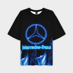 Мужская футболка oversize 3D с принтом Mercedes benz blue neon в Тюмени,  |  | 