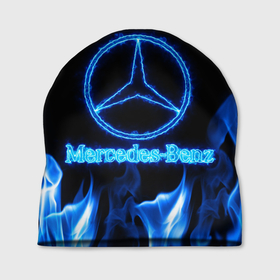 Шапка 3D с принтом Mercedes benz blue neon в Курске, 100% полиэстер | универсальный размер, печать по всей поверхности изделия | Тематика изображения на принте: 
