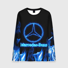 Мужской лонгслив 3D с принтом Mercedes benz blue neon в Ухте, 100% полиэстер | длинные рукава, круглый вырез горловины, полуприлегающий силуэт | Тематика изображения на принте: 