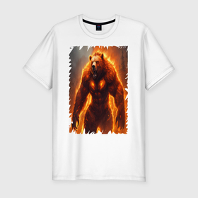 Мужская футболка хлопок Slim с принтом Медведь огненный в Курске, 92% хлопок, 8% лайкра | приталенный силуэт, круглый вырез ворота, длина до линии бедра, короткий рукав | 