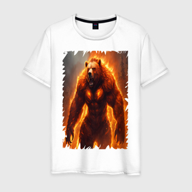 Мужская футболка хлопок с принтом Медведь огненный в Белгороде, 100% хлопок | прямой крой, круглый вырез горловины, длина до линии бедер, слегка спущенное плечо. | 