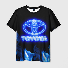 Мужская футболка 3D с принтом Toyota neon fire в Новосибирске, 100% полиэфир | прямой крой, круглый вырез горловины, длина до линии бедер | 