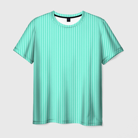 Мужская футболка 3D с принтом Мятный тонкие полосы , 100% полиэфир | прямой крой, круглый вырез горловины, длина до линии бедер | 