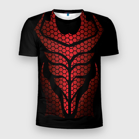 Мужская футболка 3D Slim с принтом Доспехи с красным отливом в Екатеринбурге, 100% полиэстер с улучшенными характеристиками | приталенный силуэт, круглая горловина, широкие плечи, сужается к линии бедра | Тематика изображения на принте: 