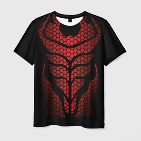 Мужская футболка 3D с принтом Доспехи с красным отливом в Екатеринбурге, 100% полиэфир | прямой крой, круглый вырез горловины, длина до линии бедер | Тематика изображения на принте: 