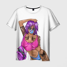 Мужская футболка 3D с принтом Девушка с жвачкой в Петрозаводске, 100% полиэфир | прямой крой, круглый вырез горловины, длина до линии бедер | Тематика изображения на принте: 