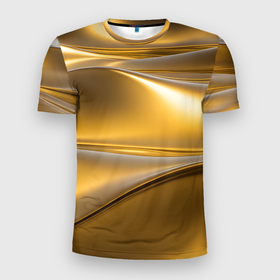 Мужская футболка 3D Slim с принтом Золотые волны металла в Тюмени, 100% полиэстер с улучшенными характеристиками | приталенный силуэт, круглая горловина, широкие плечи, сужается к линии бедра | 