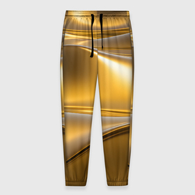 Мужские брюки 3D с принтом Золотые волны металла в Тюмени, 100% полиэстер | манжеты по низу, эластичный пояс регулируется шнурком, по бокам два кармана без застежек, внутренняя часть кармана из мелкой сетки | 