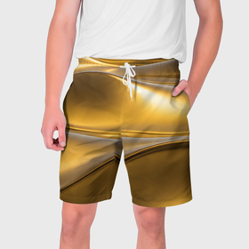 Мужские шорты 3D с принтом Золотые волны металла в Тюмени,  полиэстер 100% | прямой крой, два кармана без застежек по бокам. Мягкая трикотажная резинка на поясе, внутри которой широкие завязки. Длина чуть выше колен | 