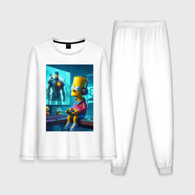 Мужская пижама с лонгсливом хлопок с принтом Bart Simpson is an avid gamer в Кировске,  |  | 