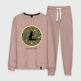 Мужской костюм хлопок с принтом Litecoin крипта в городе Новоалтайск, 100% хлопок | на свитшоте круглая горловина, мягкая резинка по низу. Брюки заужены к низу, на них два вида карманов: два “обычных” по бокам и два объемных, с клапанами, расположенные ниже линии бедра. Брюки с мягкой трикотажной резинкой на поясе и по низу штанин. В поясе для дополнительного комфорта — широкие завязки | 