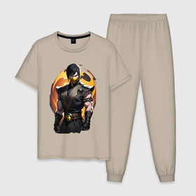 Мужская пижама хлопок с принтом Мортал Комбат в стиле аниме , 100% хлопок | брюки и футболка прямого кроя, без карманов, на брюках мягкая резинка на поясе и по низу штанин
 | 