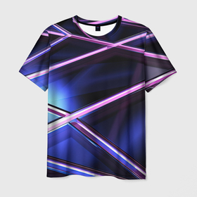Мужская футболка 3D с принтом Фиолетовая геометрическая абстракция в Кировске, 100% полиэфир | прямой крой, круглый вырез горловины, длина до линии бедер | 