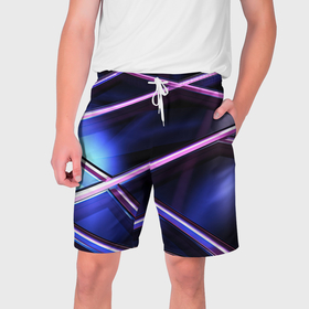 Мужские шорты 3D с принтом Фиолетовая геометрическая абстракция в Кировске,  полиэстер 100% | прямой крой, два кармана без застежек по бокам. Мягкая трикотажная резинка на поясе, внутри которой широкие завязки. Длина чуть выше колен | 