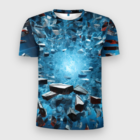 Мужская футболка 3D Slim с принтом Взрыв мелких плит в Санкт-Петербурге, 100% полиэстер с улучшенными характеристиками | приталенный силуэт, круглая горловина, широкие плечи, сужается к линии бедра | 