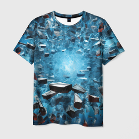 Мужская футболка 3D с принтом Взрыв мелких плит в Петрозаводске, 100% полиэфир | прямой крой, круглый вырез горловины, длина до линии бедер | 