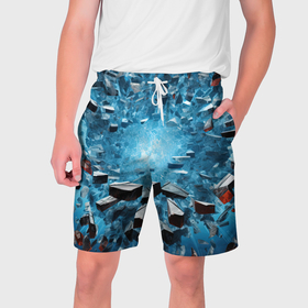 Мужские шорты 3D с принтом Взрыв мелких плит в Екатеринбурге,  полиэстер 100% | прямой крой, два кармана без застежек по бокам. Мягкая трикотажная резинка на поясе, внутри которой широкие завязки. Длина чуть выше колен | 