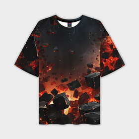 Мужская футболка oversize 3D с принтом Взрыв плит и огонь в Кировске,  |  | 
